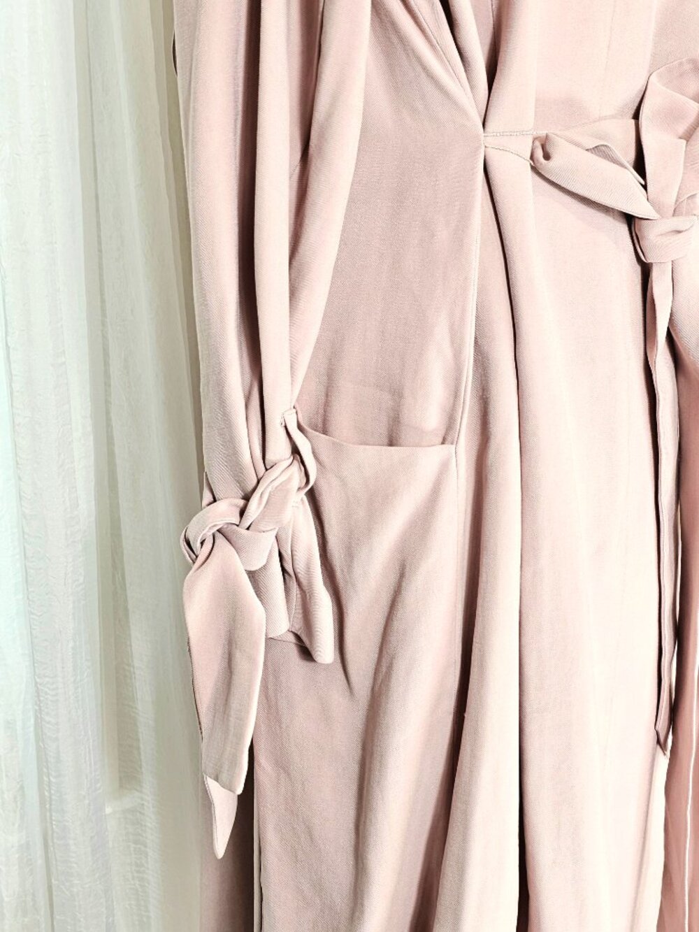 Express Blush Drape Trench Coat Size M Tie Waist Lightweight Open Front Jacket - Picture 6 of 11